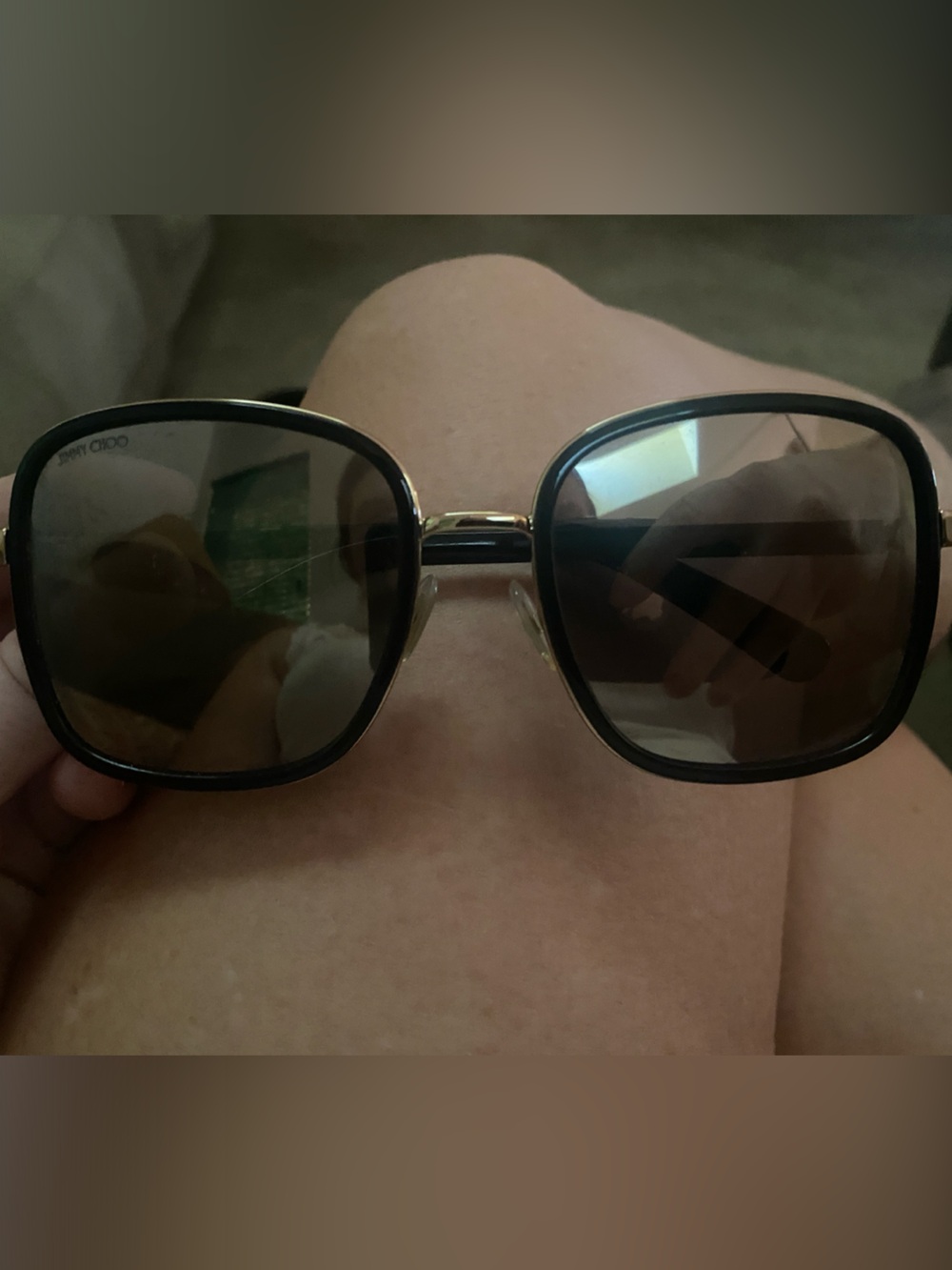 Jimmy Choo Black Frame with Brown Lenses and Gold Accents Sunglasses